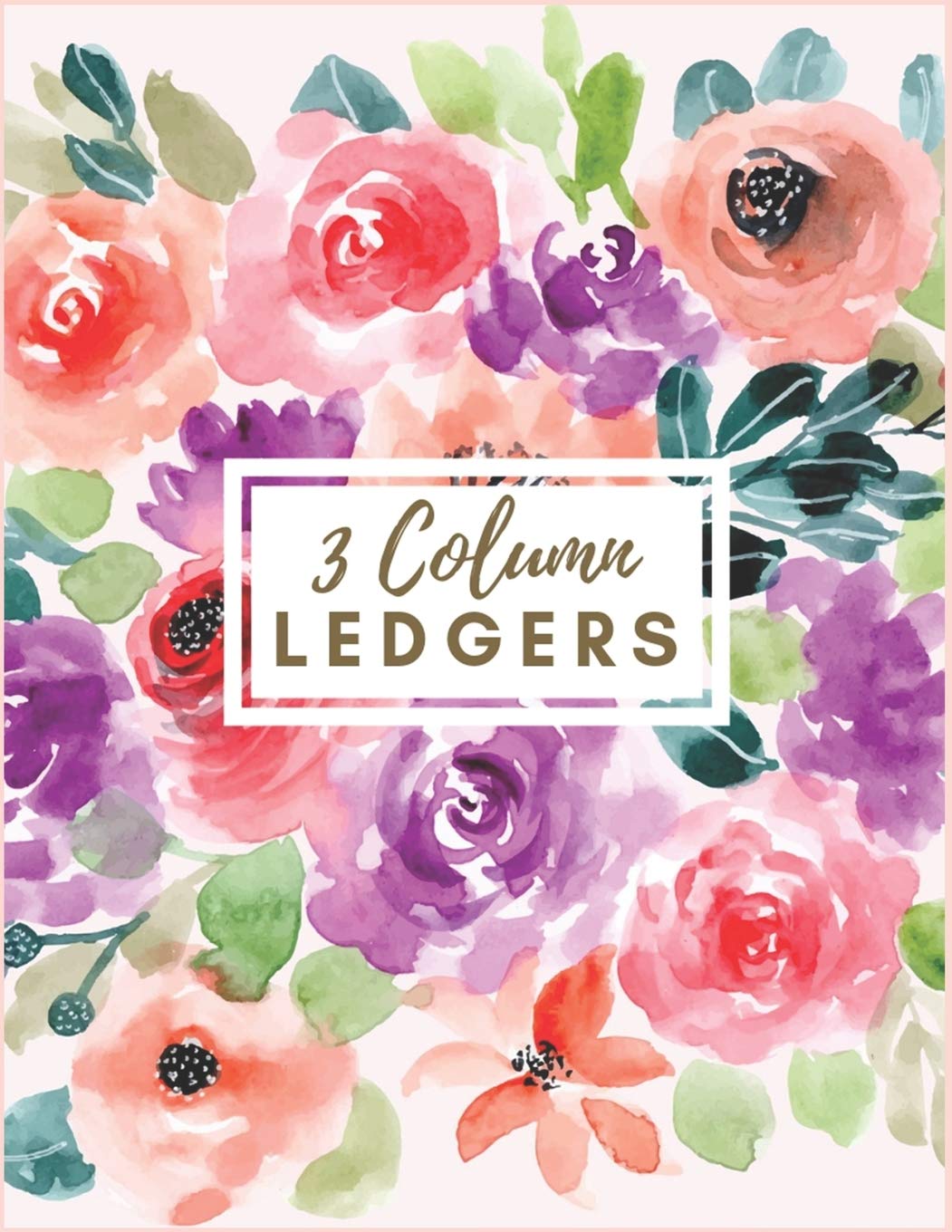 3 Column Ledgers: Orange and Purple Watercolor Floral Ledger Notebook Columnar Ruled Ledger Accounting Bookkeeping Notebook Acco,New