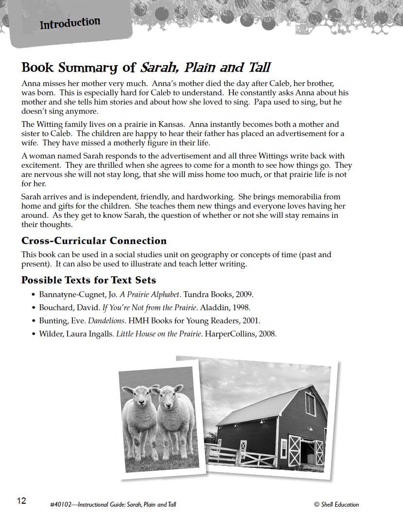 Sarah, Plain and Tall: An Instructional Guide for Literature  Novel Study Guide for Elementary School Literature with Close Rea,Used