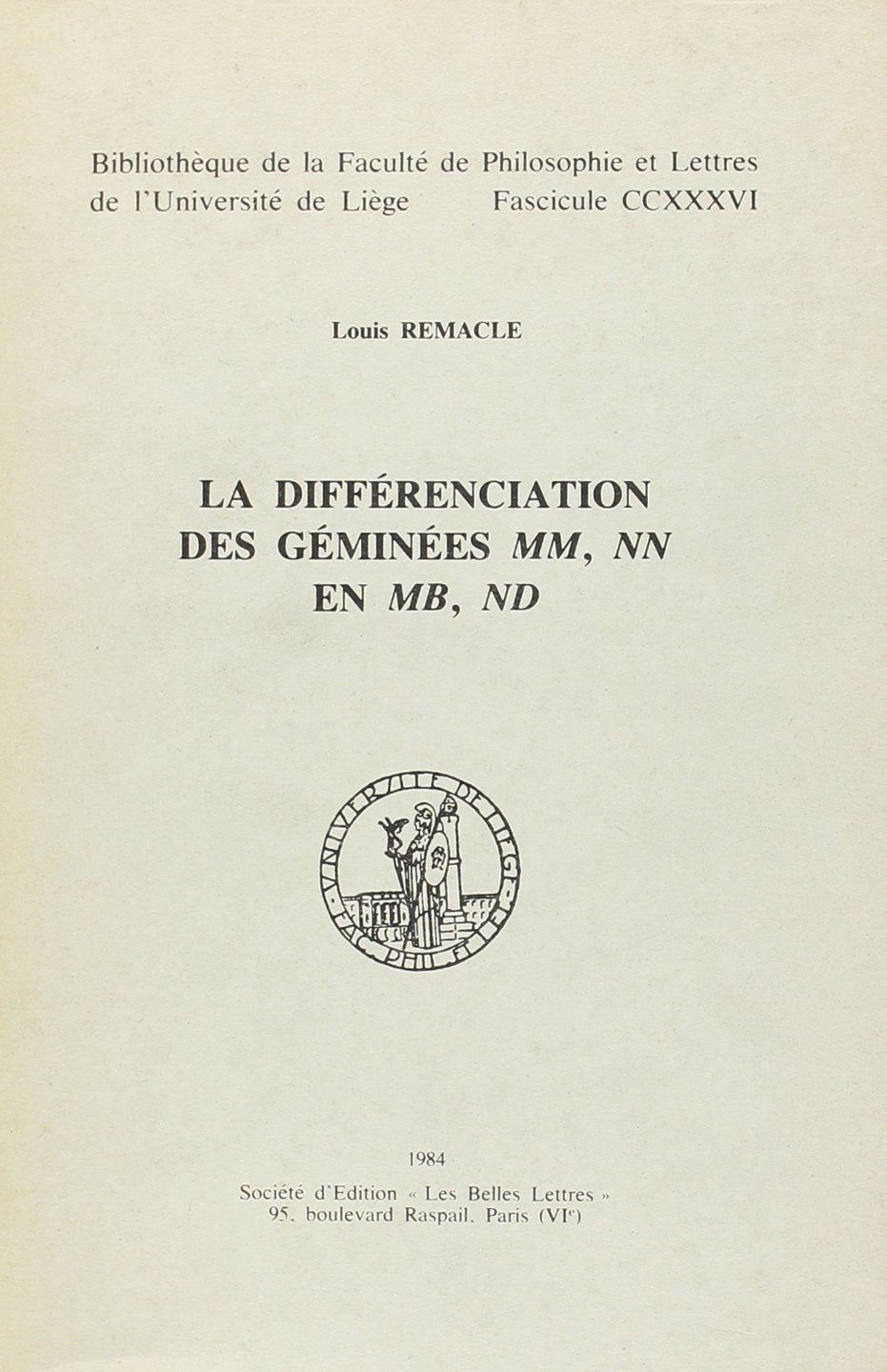 La Diffrenciation des gmines MM, NN, en MB, ND,Used