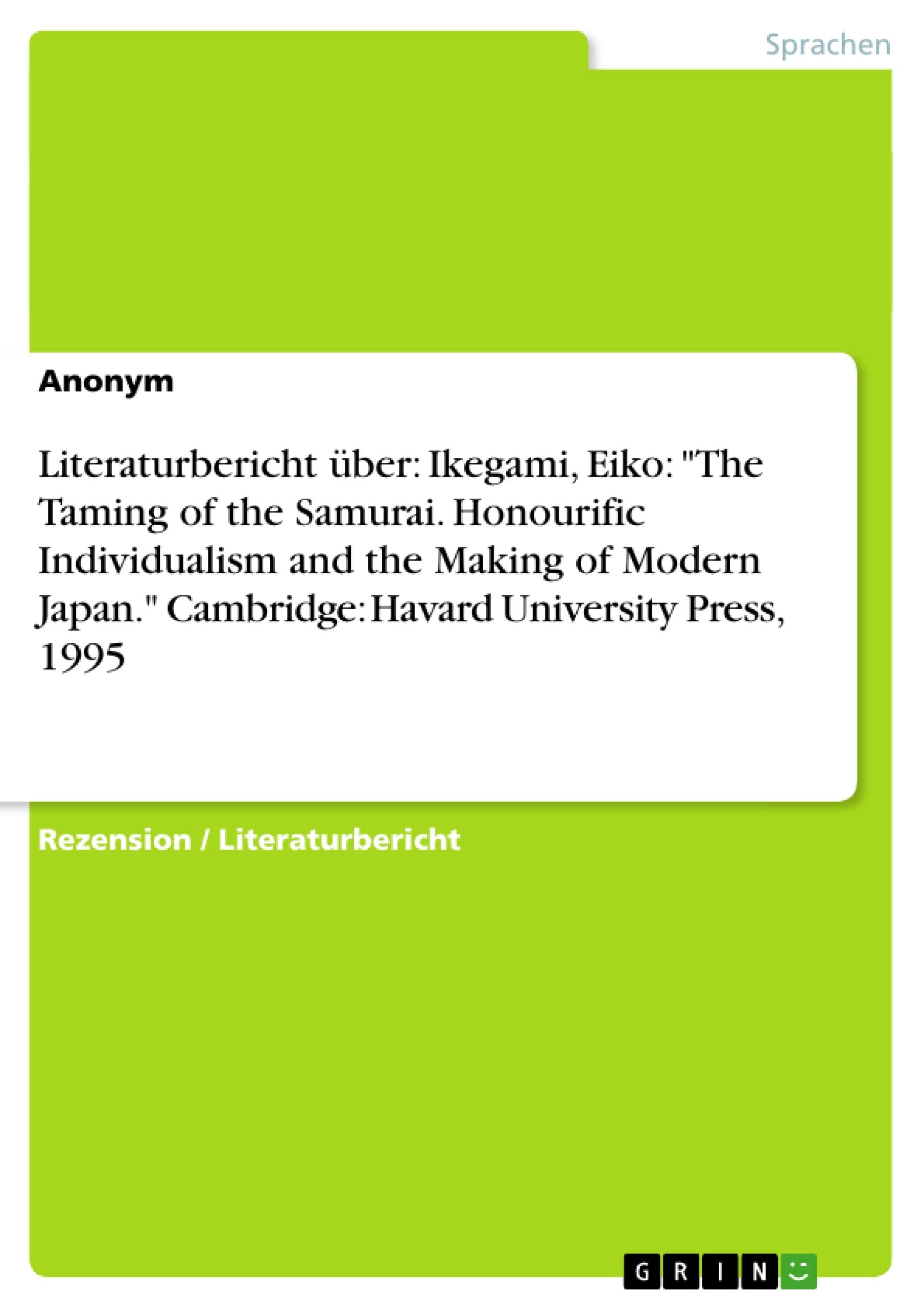Literaturbericht ber: Ikegami, Eiko: 