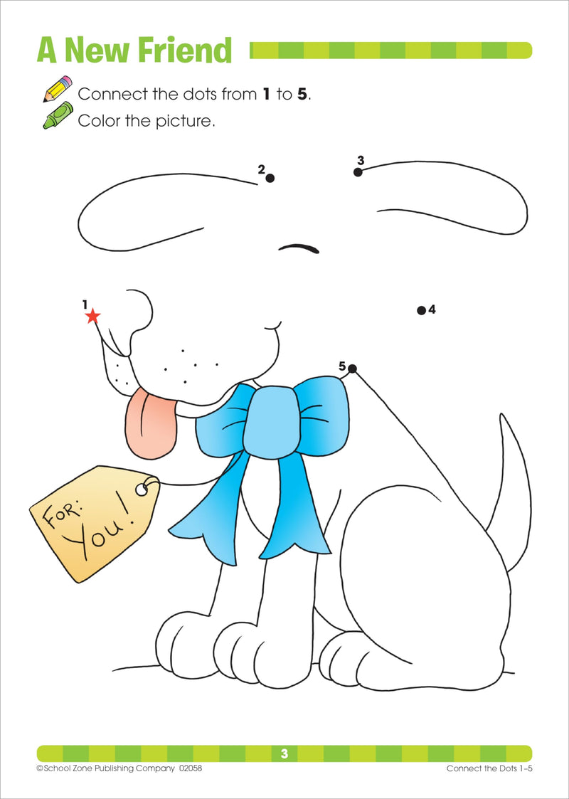School Zone  Connect The Dots Workbook  32 Pages, Ages 3 To 5, Preschool, Kindergarten, Dottodots, Counting, Number Puzzles,,Used