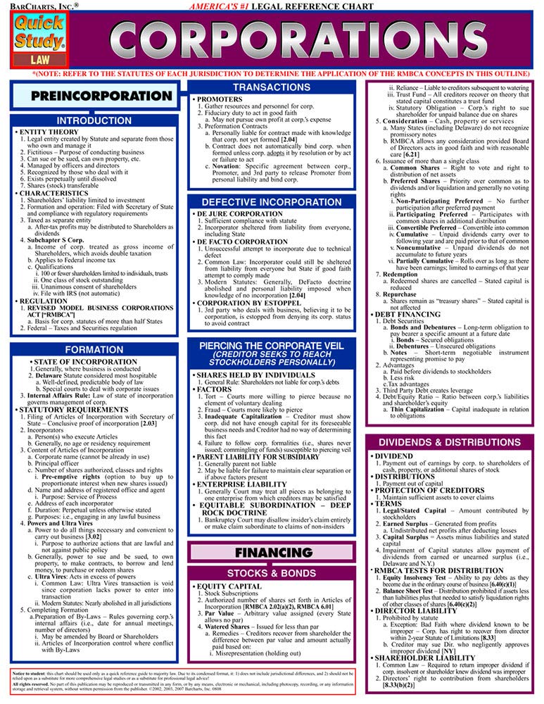 Quick Study Corporations (Quick Study Law),Used
