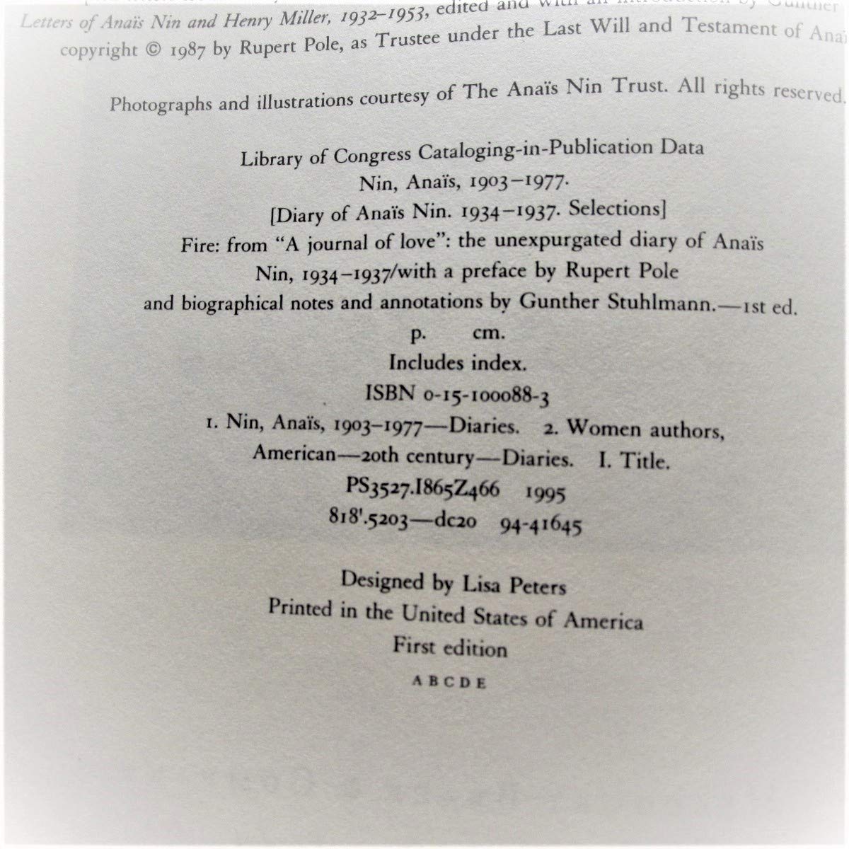 Fire: From 'A Journal Of Love' The Unexpurgated Diary Of Anas Nin, 19341937-new