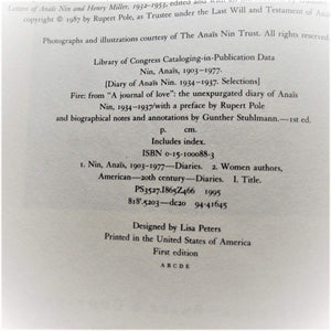 Fire: From 'A Journal Of Love' The Unexpurgated Diary Of Anas Nin, 19341937-new