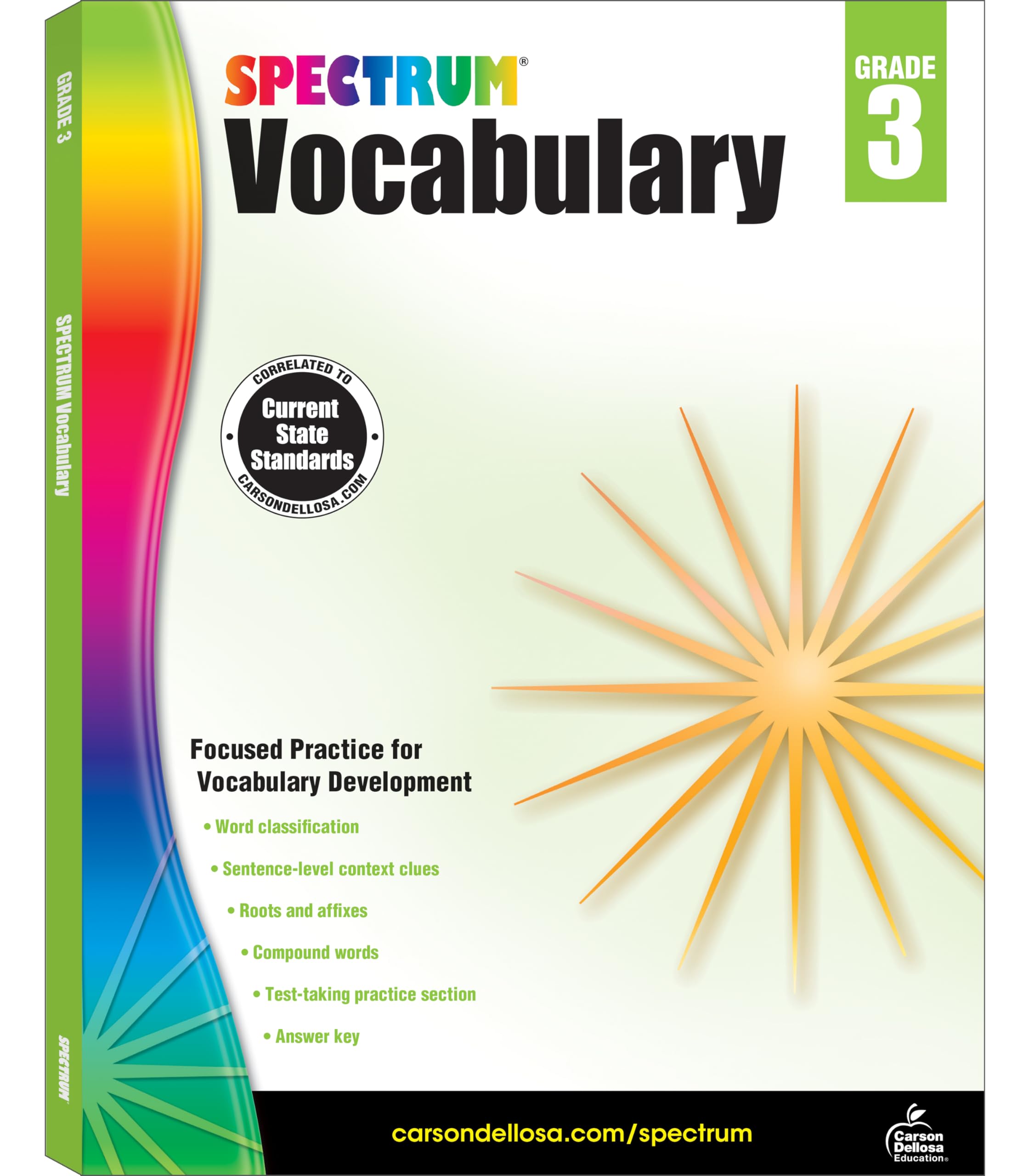 Spectrum Grade 3 Vocabulary Workbook, Language Arts Book Covering Compound Words, Context Clues, Roots and Affixes, Reading Comp,Used