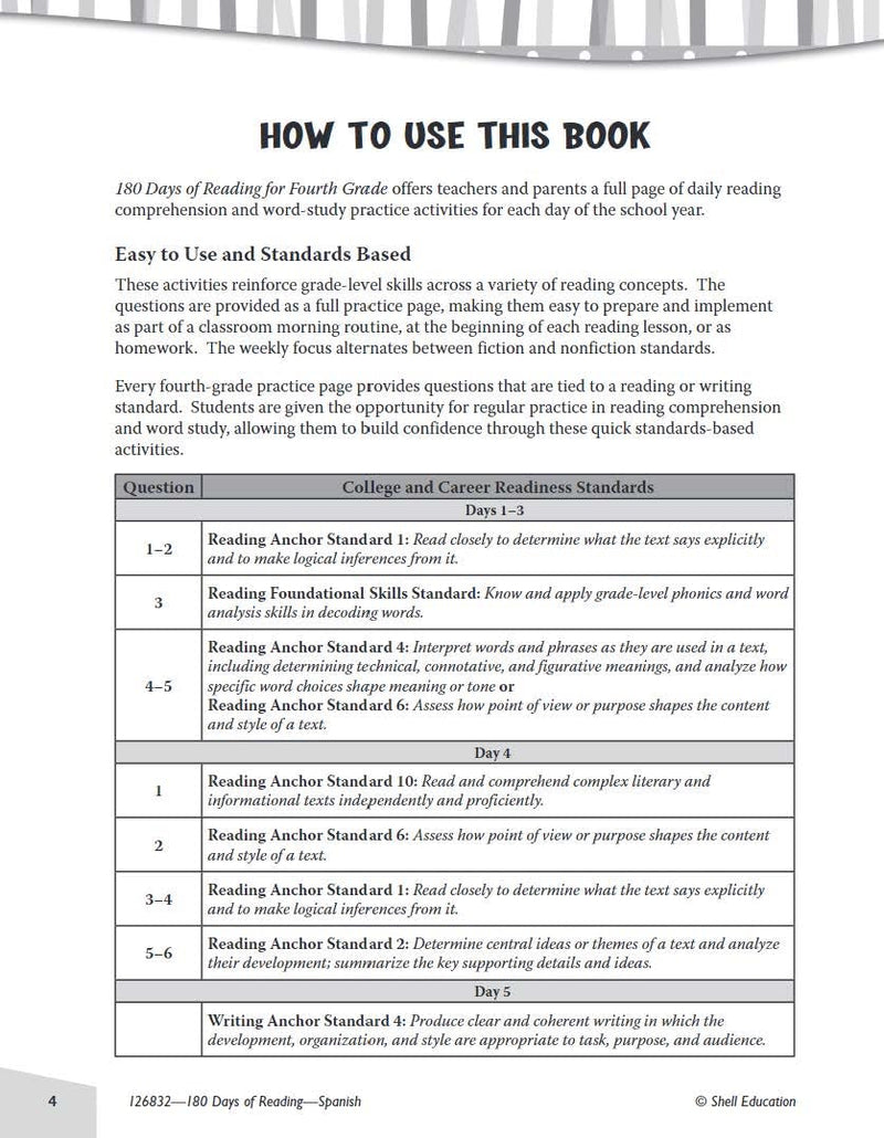 180 Days of Reading for Fourth Grade (Spanish) (180 Days of Practice) (Spanish Edition),Used