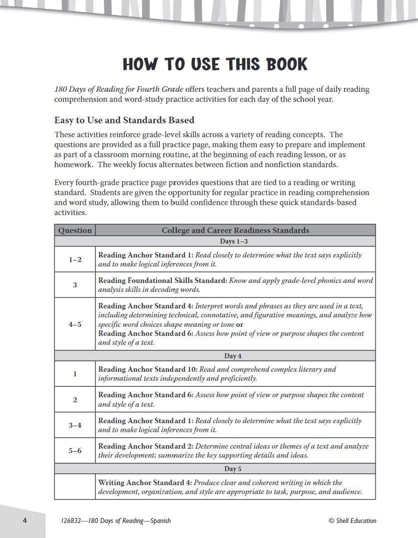 180 Days of Reading for Fourth Grade (Spanish) (180 Days of Practice) (Spanish Edition),Used