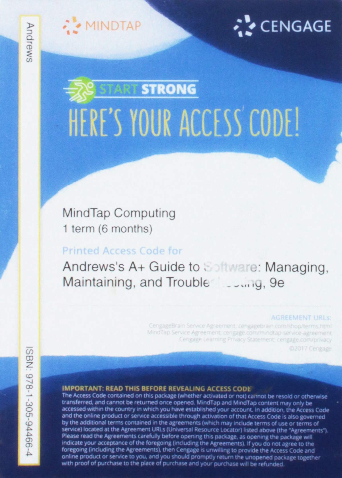 MindTap PC Repair, 1 term (6 months) Printed Access Card for Andrews' A+ Guide to Software, 9th,Used