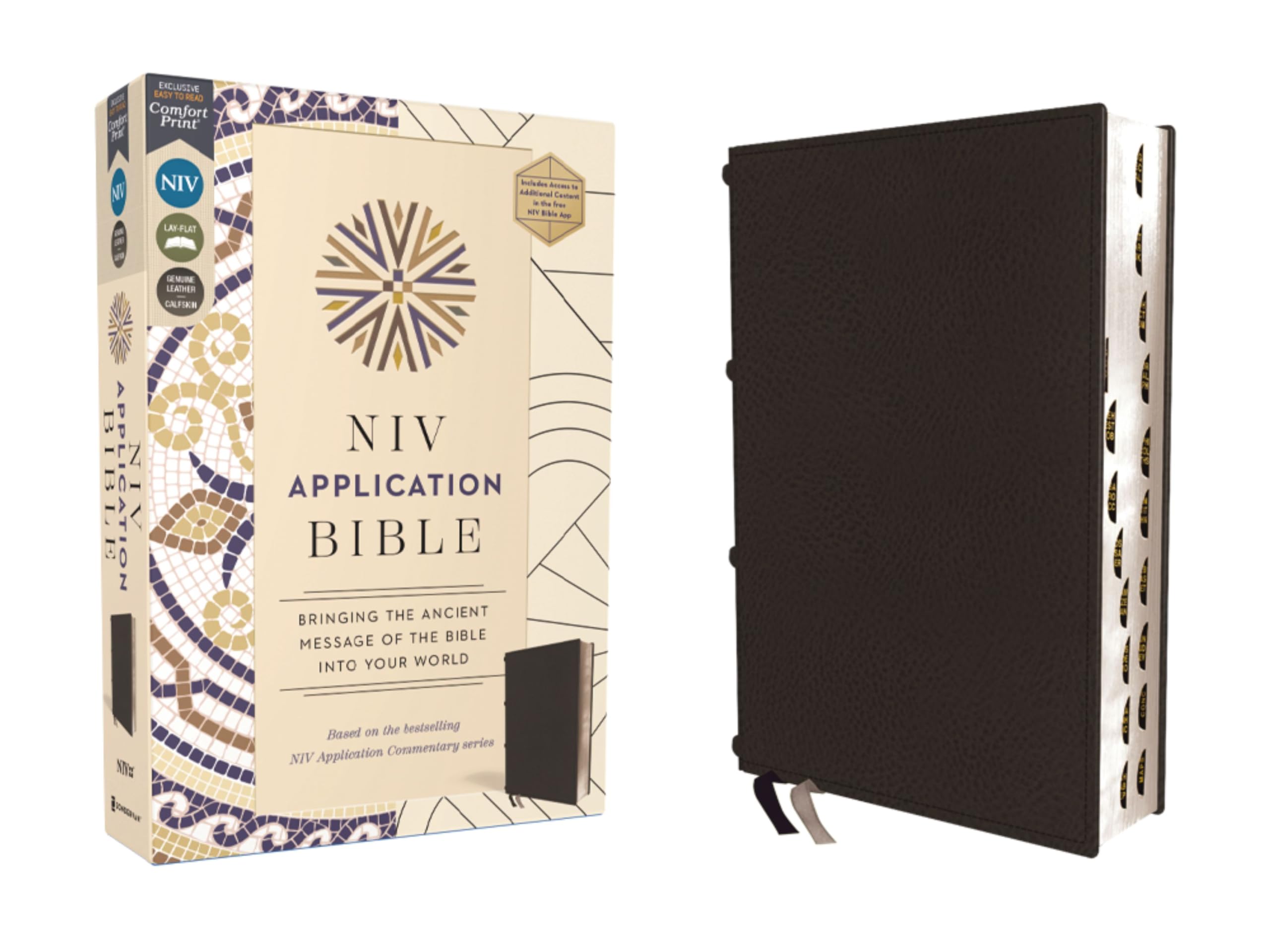 Niv Application Bible, Genuine Leather, Calfskin, Black, Red Letter, Thumb Indexed, Comfort Print: Bringing The Ancient Message