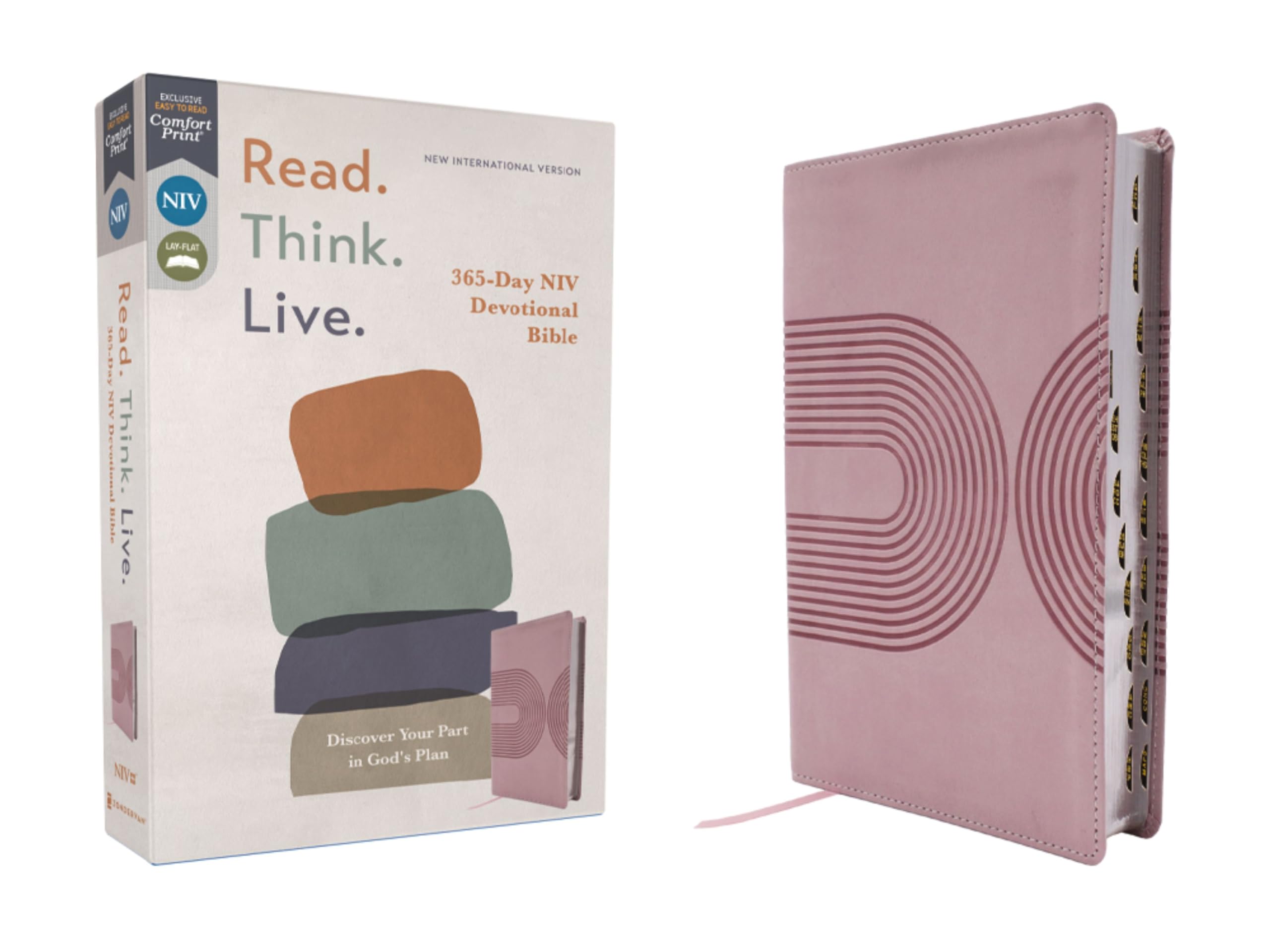 Niv, Read. Think. Live., Leathersoft, Pink, Thumb Indexed, Comfort Print: 365Day Niv Devotional Bible  Discover Your Part In G
