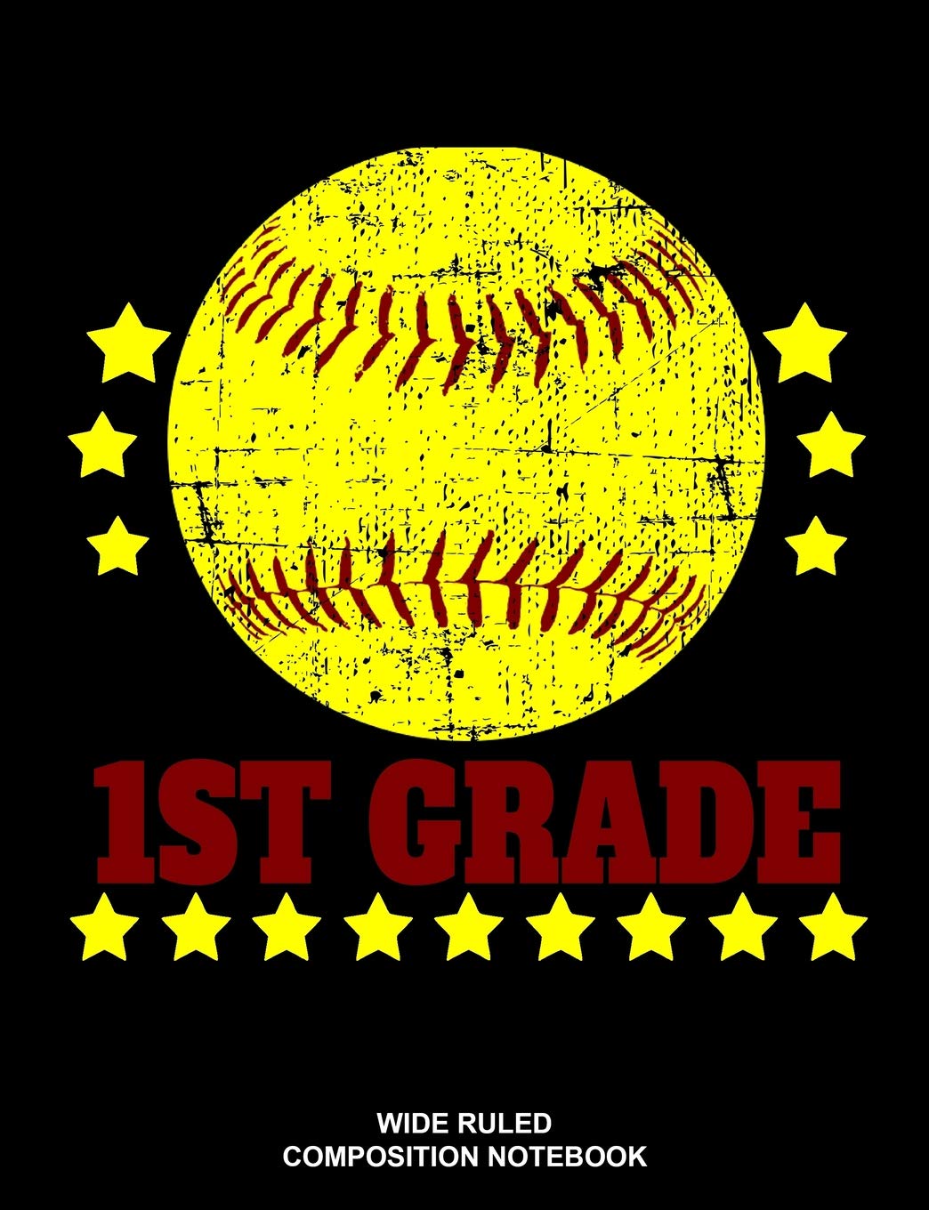 1st Grade Wide Ruled Composition Notebook: Softball Primary School Elementary Workbook,Used