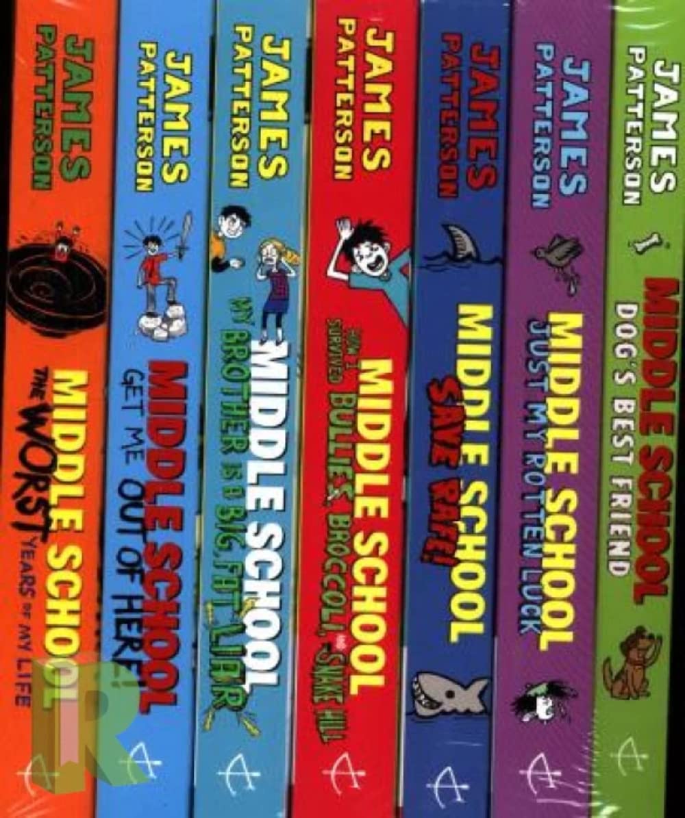 Middle School 7 Books Collection Set By James Patterson (Dogs Best Friend, Just My Rotten Luck, Save Rafe, My Brother Is A Big F-used