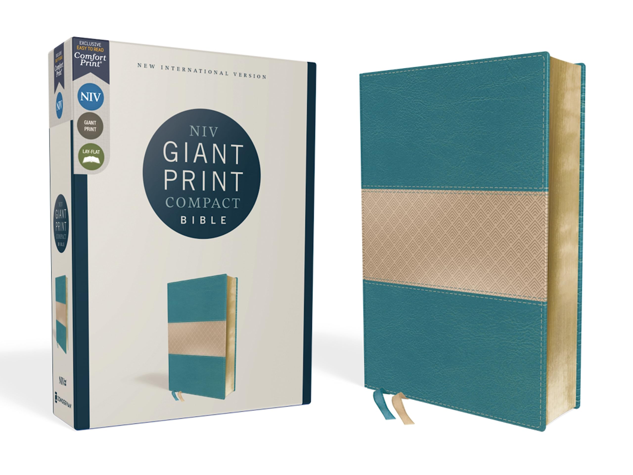 NIV, Giant Print Compact Bible, Leathersoft, Teal, Red Letter, Comfort Print,Used