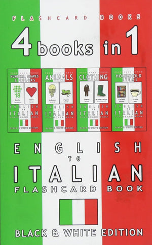 4 books in 1  English to Italian Kids Flash Card Book: Black and White Edition: Learn Italian Vocabulary for Children (Italian ,Used