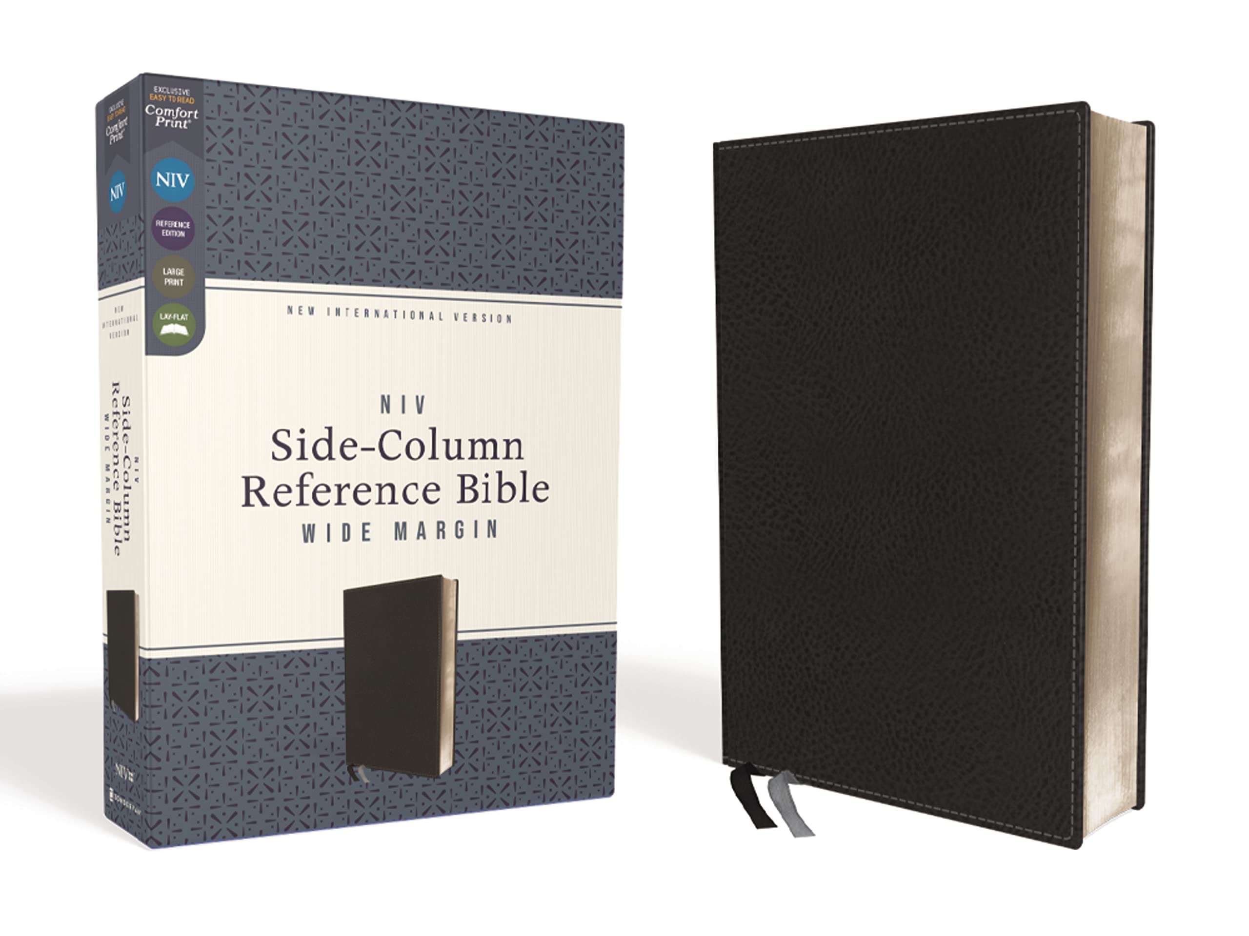 NIV, Wide Margin Side Column Reference Bible (A Bible that Welcomes NoteTaking and Deep Study), Leathersoft, Black, Comfort Pri,New