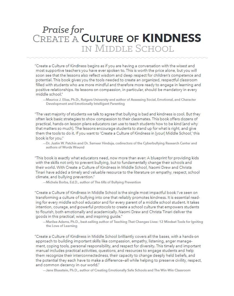 Create A Culture Of Kindness In Middle School: 48 Characterbuilding Lessons To Foster Respect And Prevent Bullying (Free Spirit