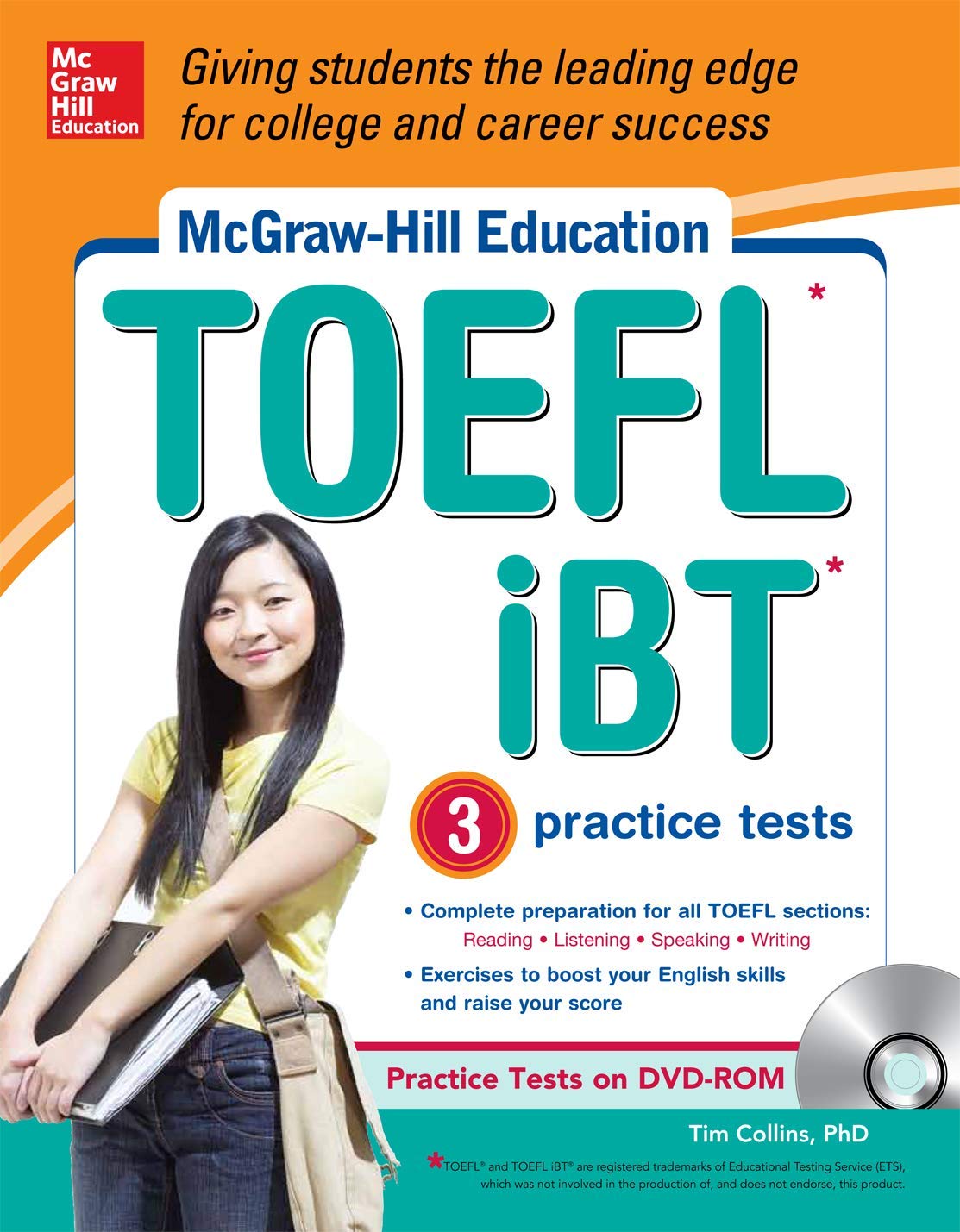 McGrawHill Education TOEFL iBT with 3 Practice Tests and DVDROM,Used