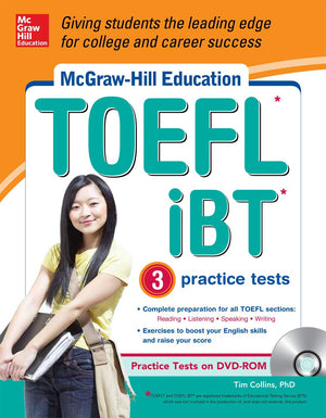 McGrawHill Education TOEFL iBT with 3 Practice Tests and DVDROM,Used