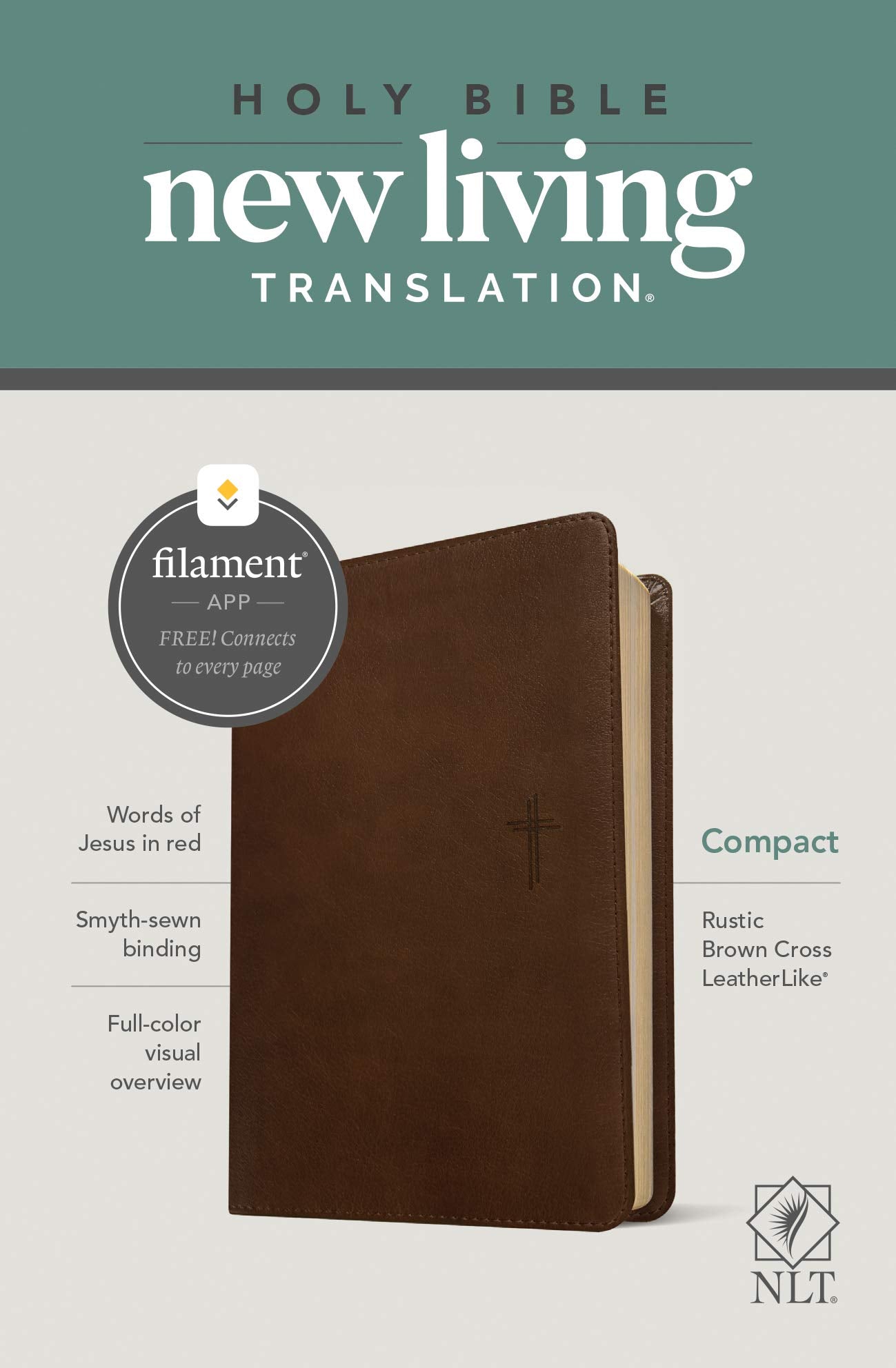 NLT Compact Bible, Filament Enabled (LeatherLike, Rustic Brown, Red Letter),New