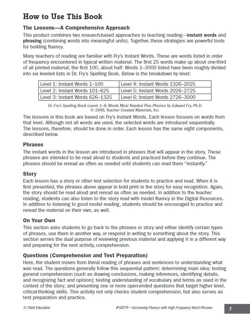 Increasing Fluency with High Frequency Word Phrases Grade 4 (Increasing Fluency Using High Frequency Word Phrases),Used