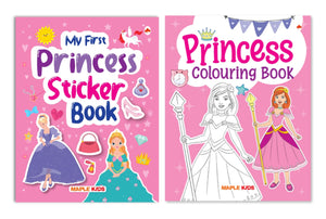 Activity Books For Kids (Set Of 2 Books) - Princess Sticker And Colouring Activity Books - Age 2+ - Gift To Children For Painting, Drawing And Colouring