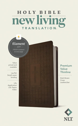 Nlt Premium Value Thinline Bible, Filament Enabled (Leatherlike, Dark Brown Cross)