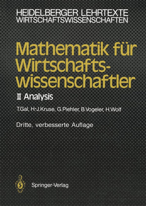 Mathematik Fr Wirtschaftswissenschaftler: Ii Analysis (Heidelberger Lehrtexte Wirtschaftswissenschaften) (German Edition),Used