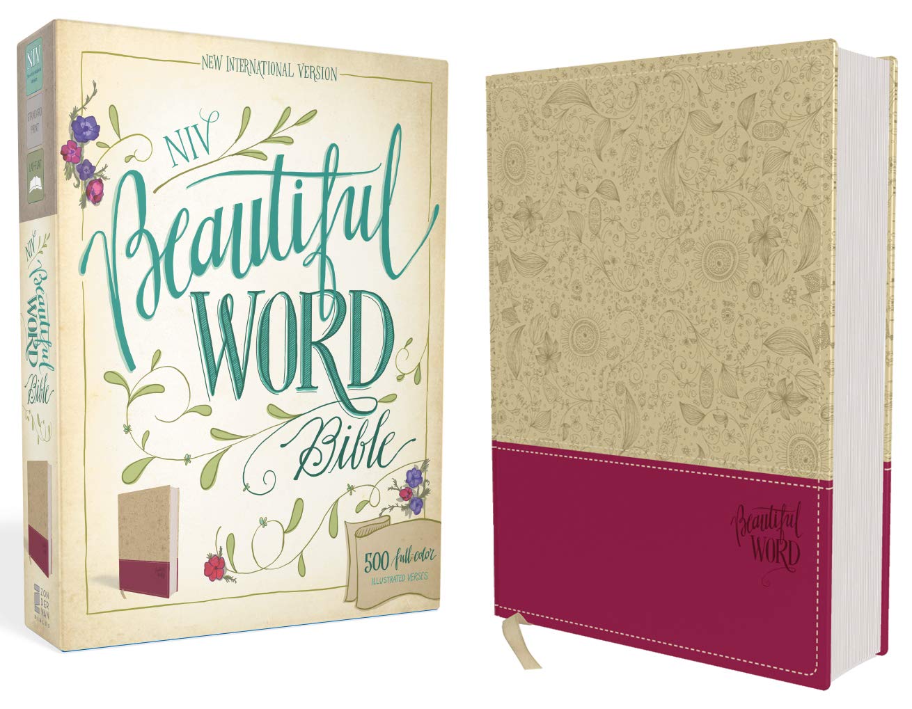 Niv, Beautiful Word Bible, Leathersoft, Tan/Pink: 500 Fullcolor Illustrated Verses