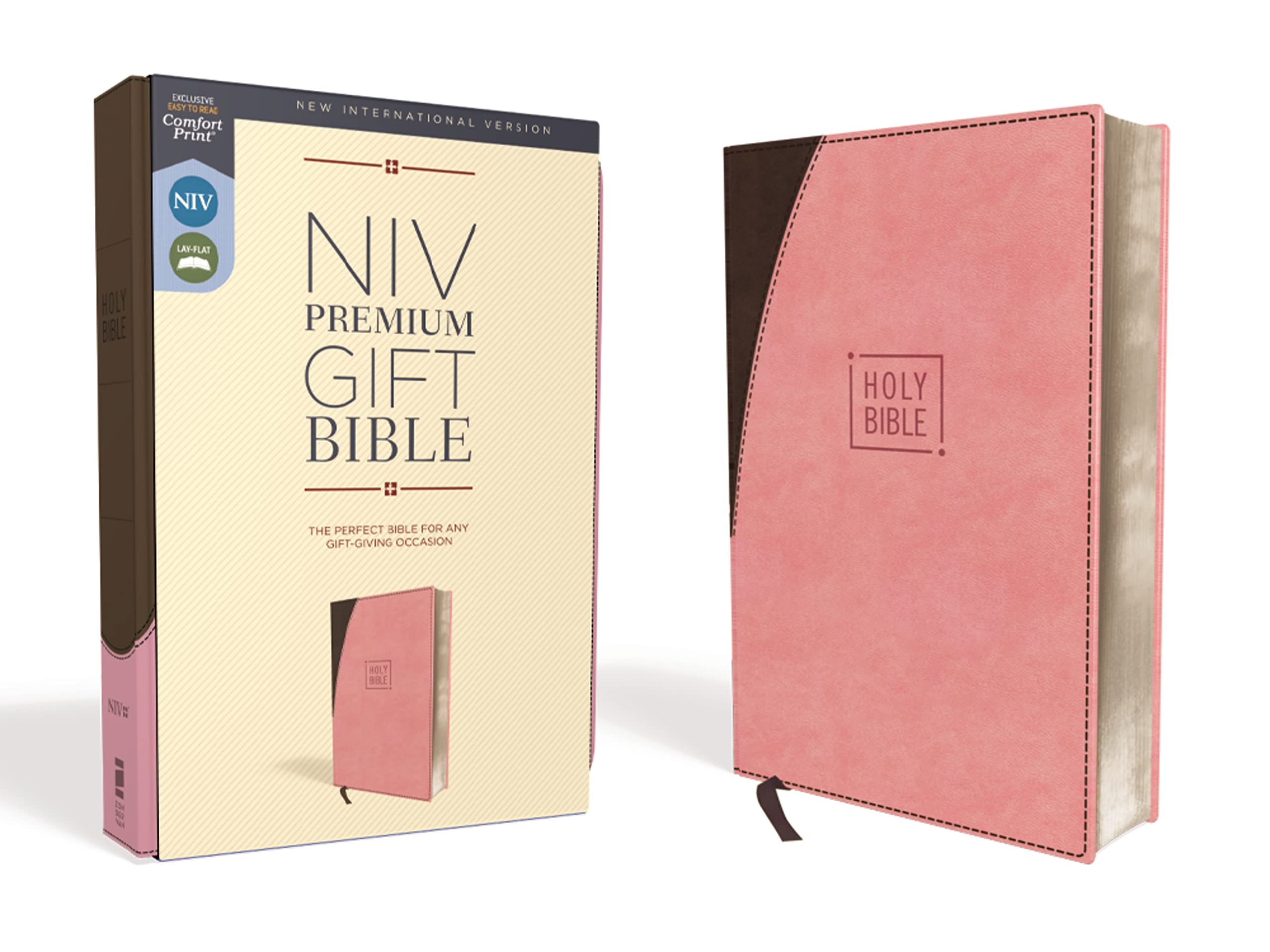 NIV, Premium Gift Bible, Leathersoft, Pink/Brown, Red Letter, Comfort Print: The Perfect Bible for Any GiftGiving Occasion,New