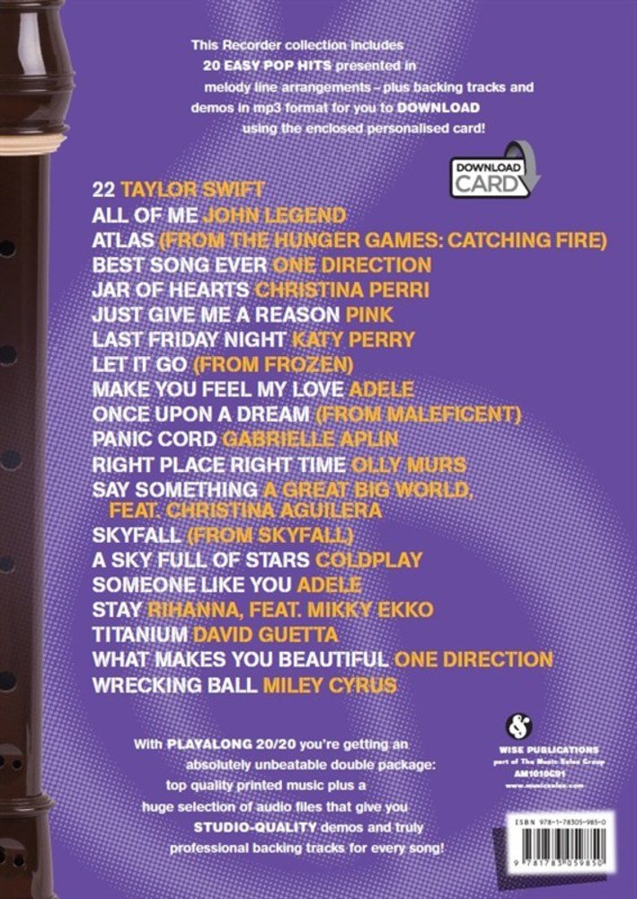 Play Along 20/20 Recorder: 20 Easy Pop Hits,Used