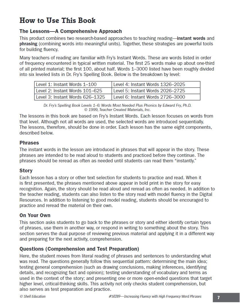 Increasing Fluency with High Frequency Word Phrases Grade 5 (Increasing Fluency Using High Frequency Word Phrases),Used