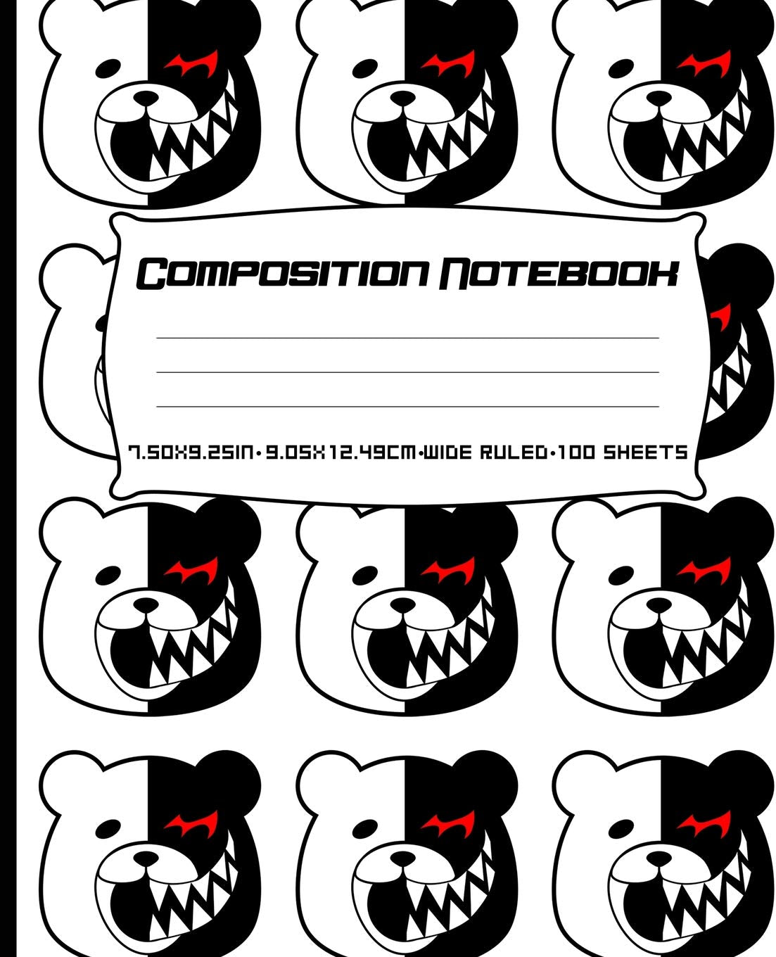 Composition Notebook: Monokuma Soft Cover Composition Notebook Wide Ruled 7.50 x 9.25 100 Sheets 200 Pages,Used
