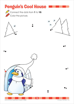 School Zone  Connect The Dots Workbook  32 Pages, Ages 3 To 5, Preschool, Kindergarten, Dottodots, Counting, Number Puzzles,,Used