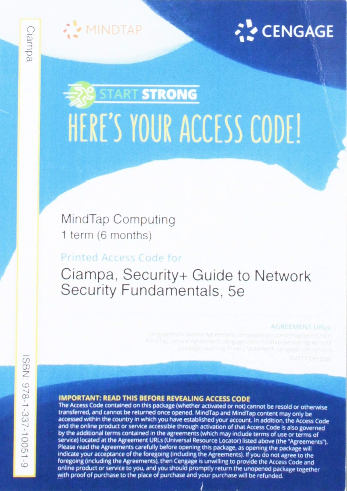 MindTap Computing, 1 terms (6 months) Printed Access Card for Ciampa's CompTIA Security+ Guide to Network Security Fundamentals,Used
