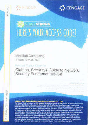 MindTap Computing, 1 terms (6 months) Printed Access Card for Ciampa's CompTIA Security+ Guide to Network Security Fundamentals,Used
