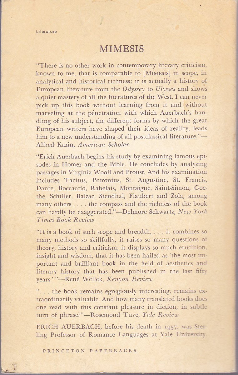 Mimesis: The Representation Of Reality In Western Literature,New