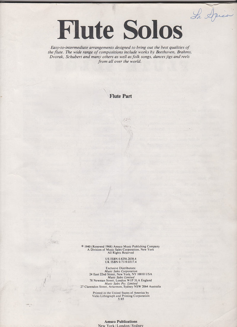 Flute Solos With Piano Accompaniment #38,Used