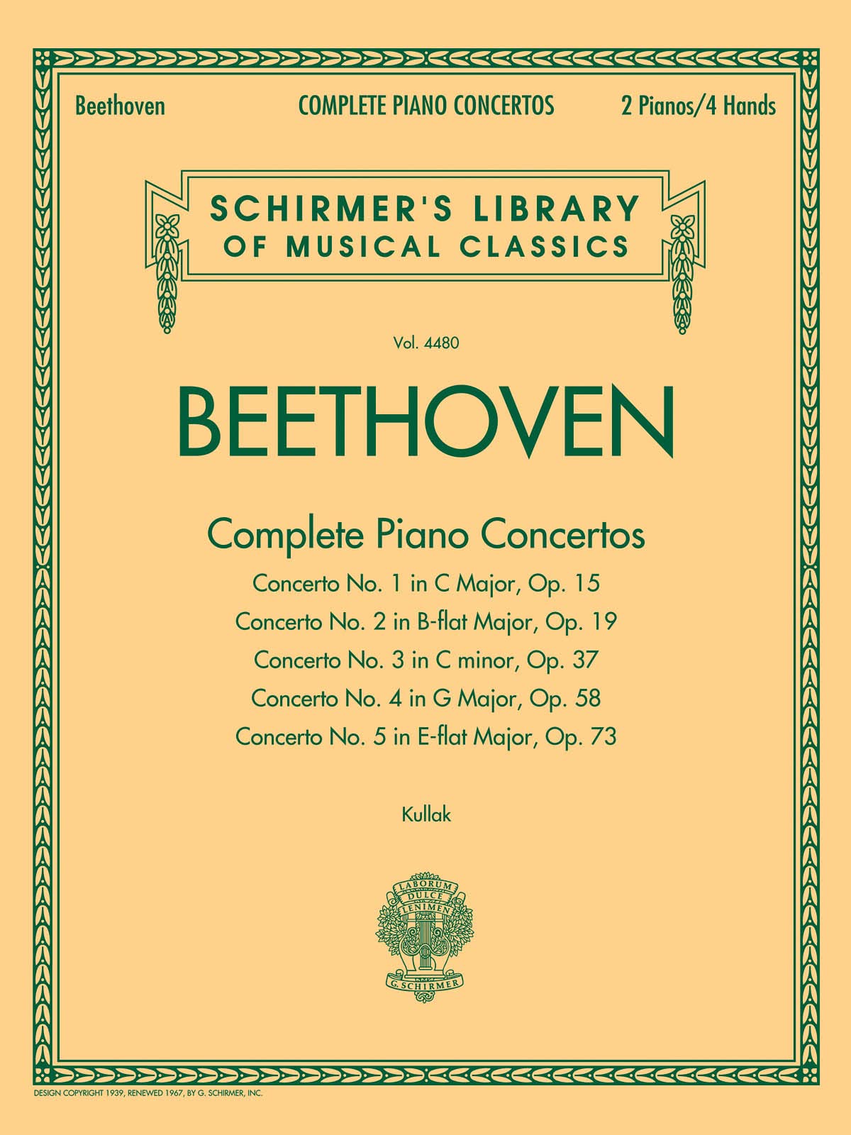 Beethoven  Complete Piano Concertos: Schirmer Library of Classics Volume 4480 Two Pianos, Four Hands (Schirmer's Library of Mus,Used
