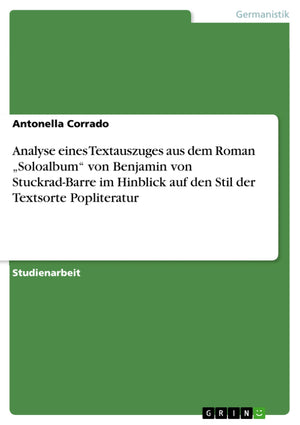 Analyse Eines Textauszuges Aus Dem Roman Soloalbum' Von Benjamin Von Stuckradbarre Im Hinblick Auf Den Stil Der Textsorte Popli,Used