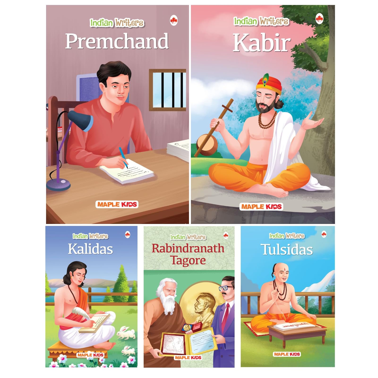 Story Books For Kids - Indian Writers (Set Of 5 Books) (Illustrated) - Kabir, Kalidas, Premchand, Rabindranath Tagore, Tulsidas - Biographies For Children - Age 6+