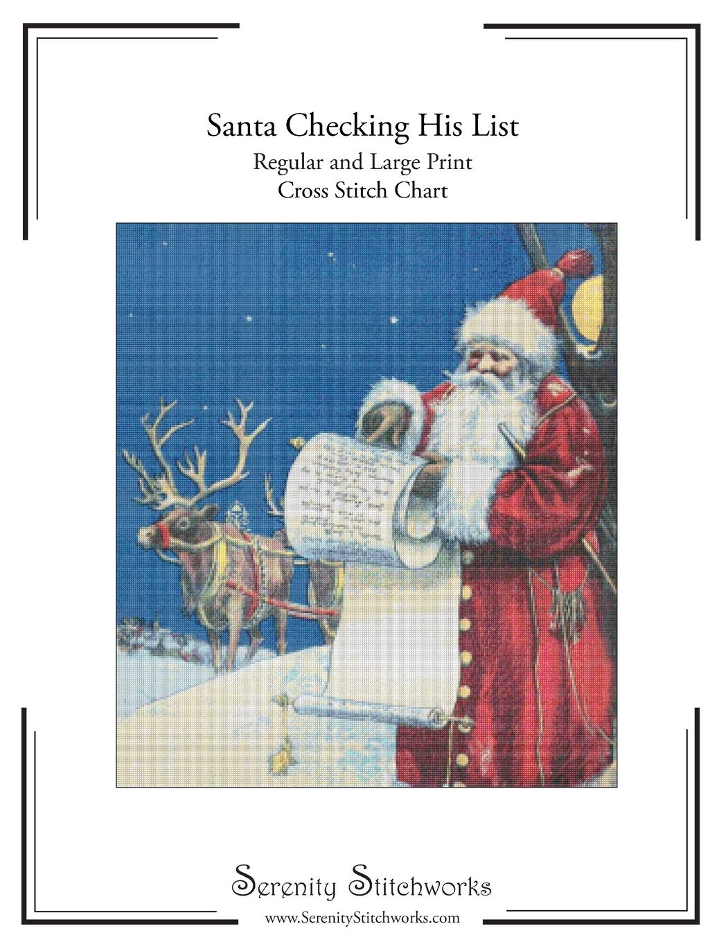 Santa Checking His List Cross Stitch Pattern: Regular and Large Print Charts,Used