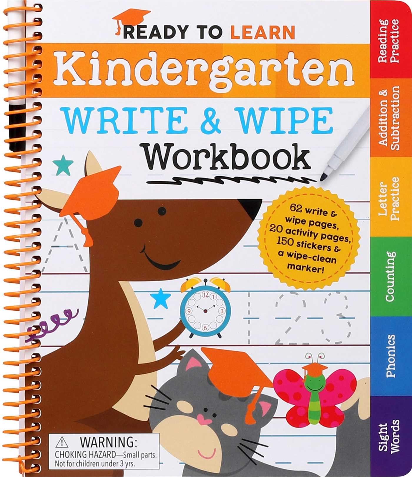 Ready to Learn: Kindergarten Write and Wipe Workbook: Addition, Subtraction, Sight Words, Letter Sounds, and Letter Tracing,New