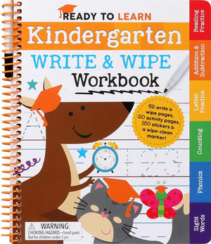 Ready to Learn: Kindergarten Write and Wipe Workbook: Addition, Subtraction, Sight Words, Letter Sounds, and Letter Tracing,New