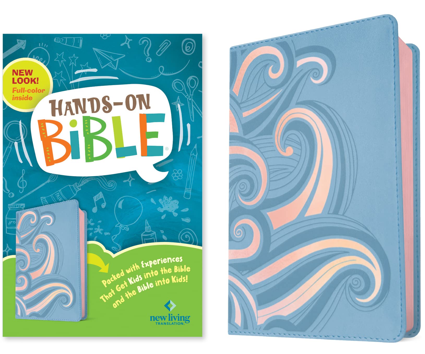 NLT HandsOn Bible for Kids, 3rd Edition (Periwinkle Pink Waves LeatherLike): FullColor, Family Activities, Amazing Facts, Char,New