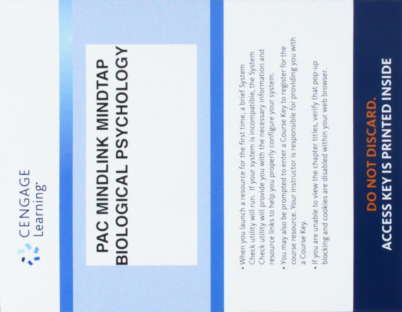LMS Integrated for MindTap Psychology, 1 term (6 months) Printed Access Card for Kalat's Biological Psychology, 12th,Used