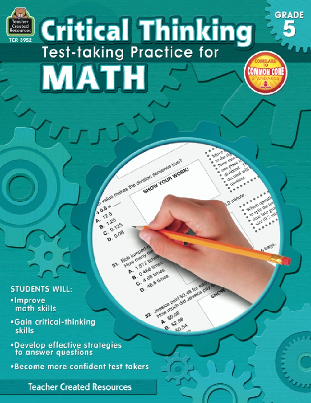 Teacher Created Resources Critical Thinking: Testtaking Practice for Math Book, Grade 5, 112 Pages,Used