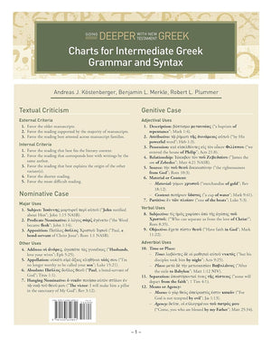 Charts for Intermediate Greek Grammar and Syntax: A Quick Reference Guide to Going Deeper with New Testament Greek,Used