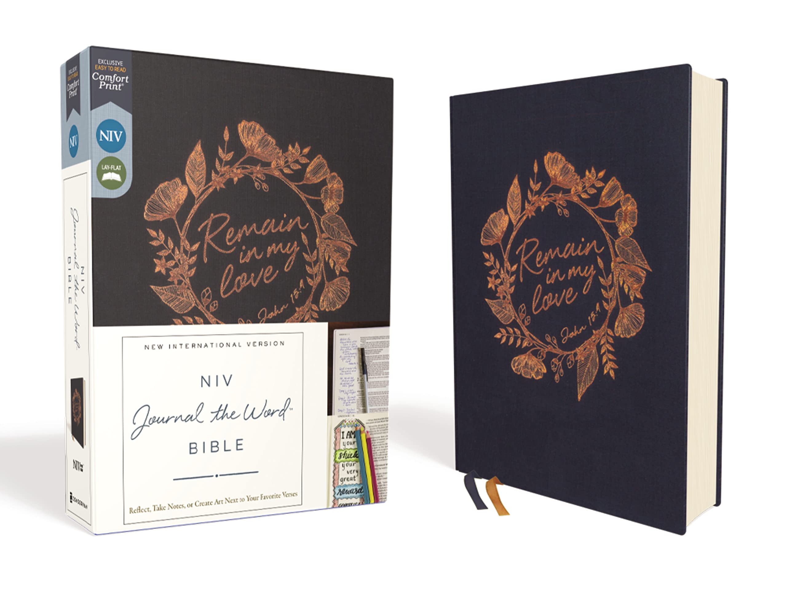 NIV, Journal the Word Bible (With Space for Your Own Artwork), Cloth over Board, Navy, Red Letter, Comfort Print: Reflect, Take ,New