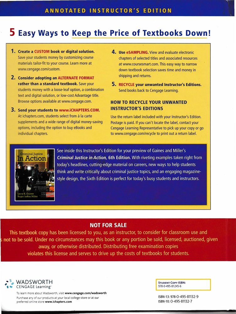 Criminal Justice In Action: Annotated Instructor's Edition,Used