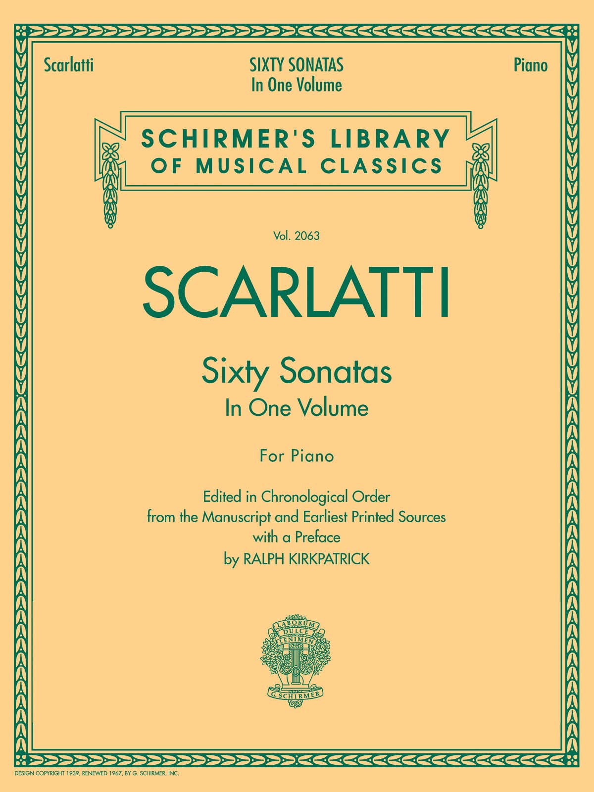 Domenico Scarlatti  60 Sonatas, Books 1 and 2  Schirmer Library of Musical Classics Vol. 2063  Piano Sheet Music Collection for,Used
